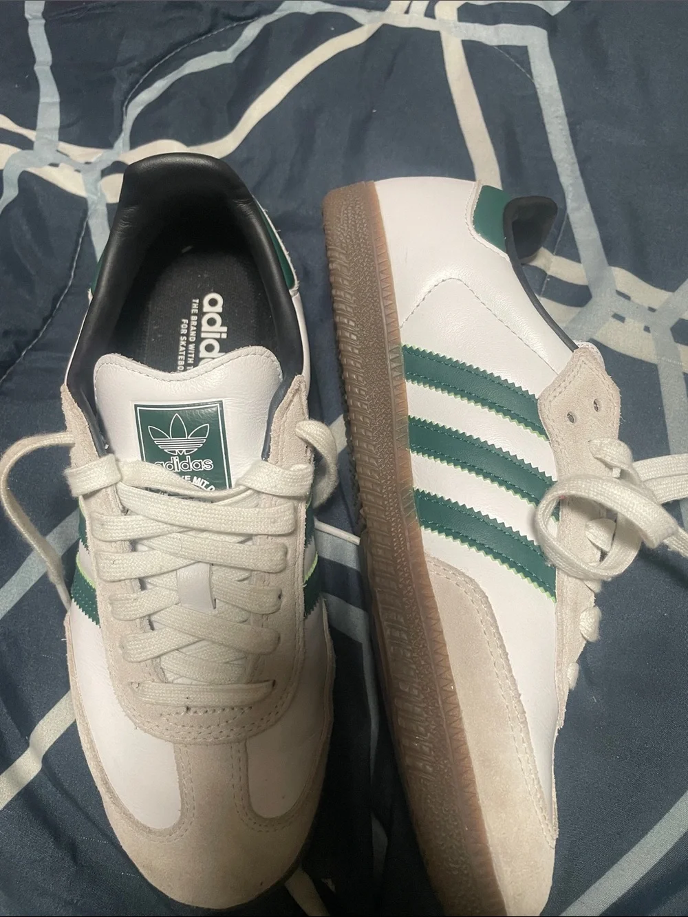 adidas Men’s White Sneakers with Green Stripes and Gum Sole
